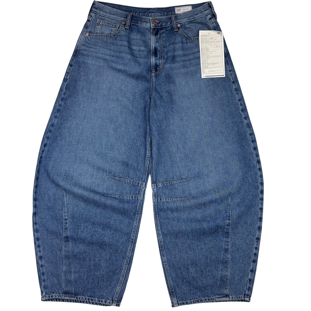 GAP Horseshoe High Rise Jeans Barrel Leg Women 32 / 14 Blue Y2K Chic Sample NEW